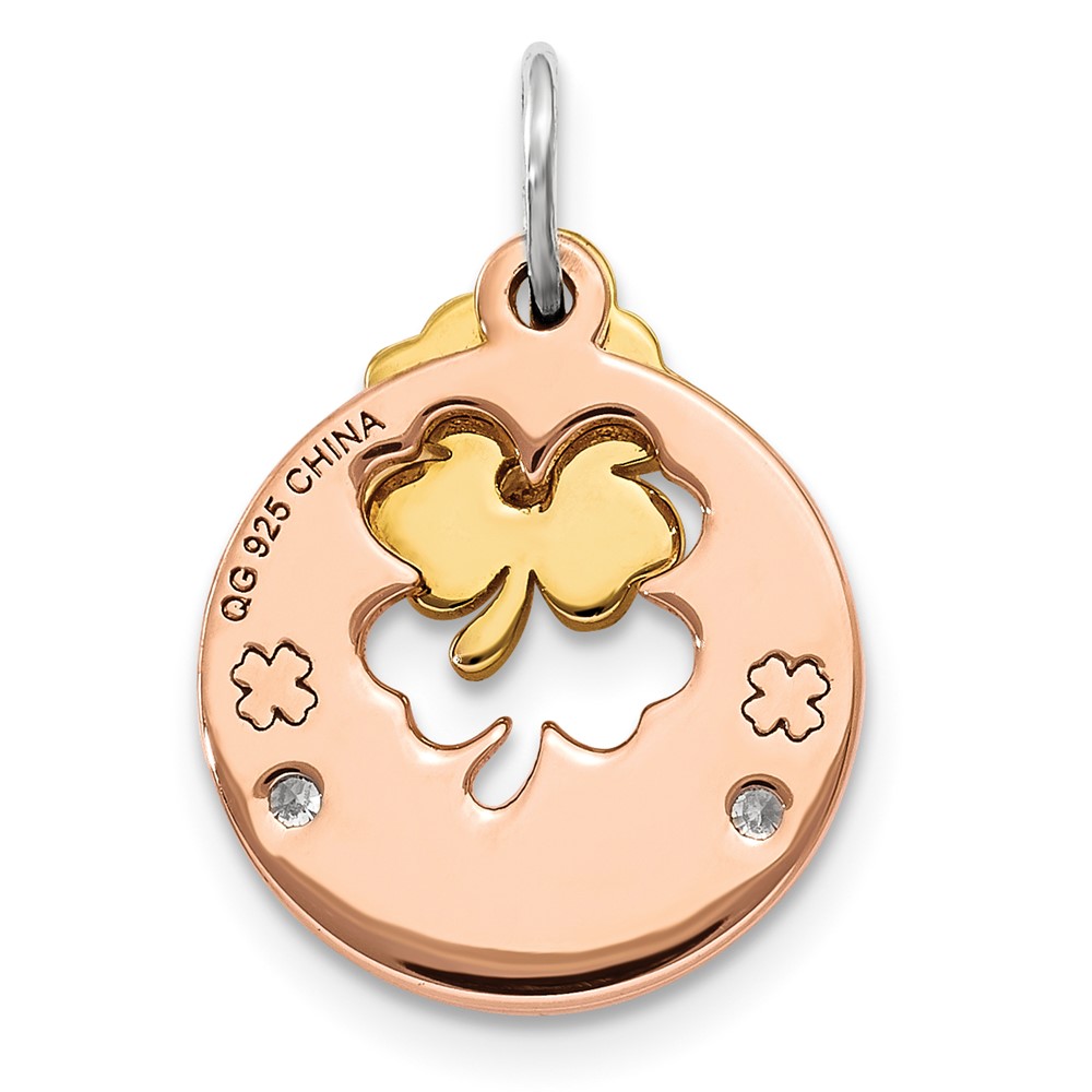 Sterling Silver Rose Tone CZ Four Leaf Clover Pendant (QC9346)