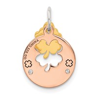 Sterling Silver Rose-tone CZ Four Leaf Clover Pendant view 3