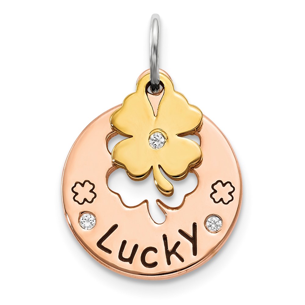 Sterling Silver Rose Tone CZ Four Leaf Clover Pendant (QC9346)