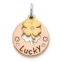 Sterling Silver Rose-tone CZ Four Leaf Clover Pendant view 1