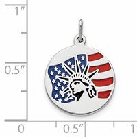 Sterling Silver Rhodium-plated Multi-color Enameled Statue of Liberty Charm with Flag Disc view 3