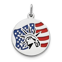 Sterling Silver Rhodium-plated Multi-color Enameled Statue of Liberty Charm with Flag Disc view 1