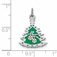 Sterling Silver Polished Green Enameled Christmas Tree Pendant view 4