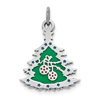 Sterling Silver Polished Green Enameled Christmas Tree Pendant view 1