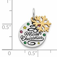 Sterling Silver Gold-tone Enamel CZ Christmas Pendant view 3