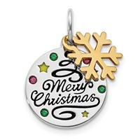 Sterling Silver Gold-tone Enamel CZ Christmas Pendant view 1