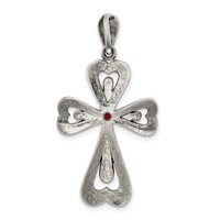Sterling Silver Antiqued Marcasite and Garnet Cross Pendant view 3