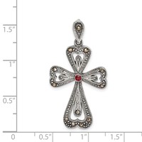 Sterling Silver Antiqued Marcasite and Garnet Cross Pendant view 4