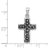Sterling Silver Rhodium-plated & Antiqued Cross Pendant view 4