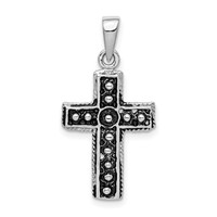 Sterling Silver Rhodium-plated & Antiqued Cross Pendant view 1
