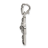Sterling Silver Antiqued Marcasite Flower Cross Pendant view 2