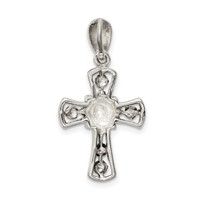Sterling Silver Antiqued Marcasite Flower Cross Pendant view 3
