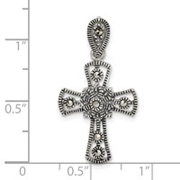Sterling Silver Antiqued Marcasite Flower Cross Pendant view 4