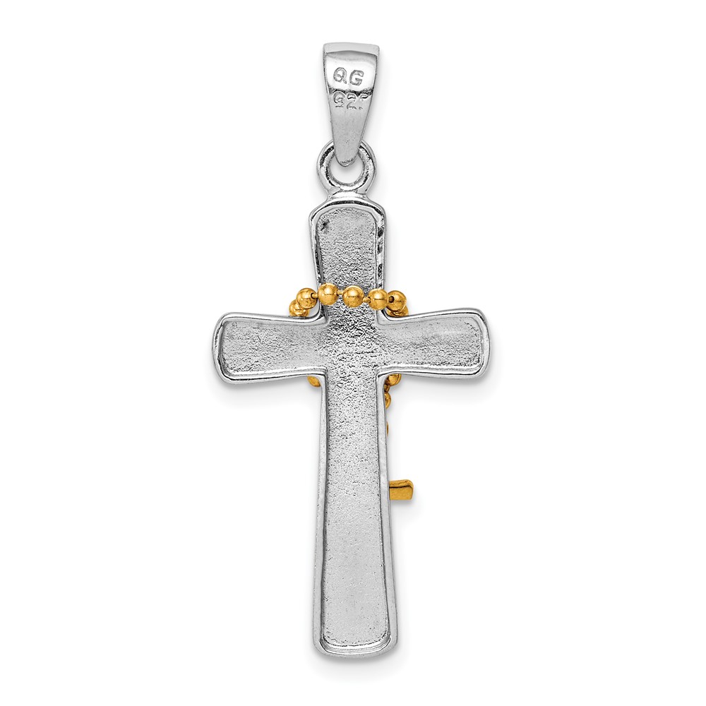 Sterling Silver Rhodium-plated Polished Gold Tone Double Cross Pendant (QC9368)