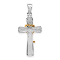 Sterling Silver Rhodium-plated Polished Gold-tone Double Cross Pendant view 3