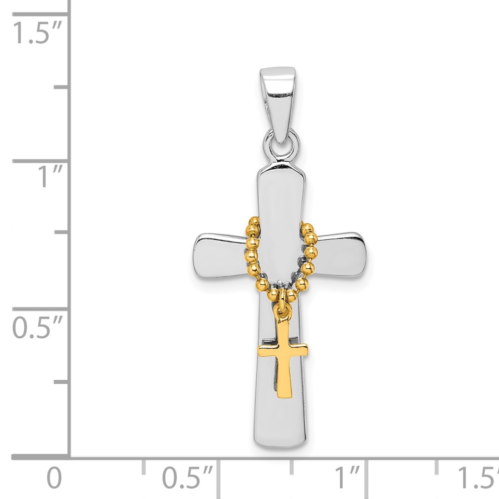 Sterling Silver Rhodium-plated Polished Gold Tone Double Cross Pendant (QC9368)