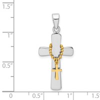 Sterling Silver Rhodium-plated Polished Gold-tone Double Cross Pendant view 4