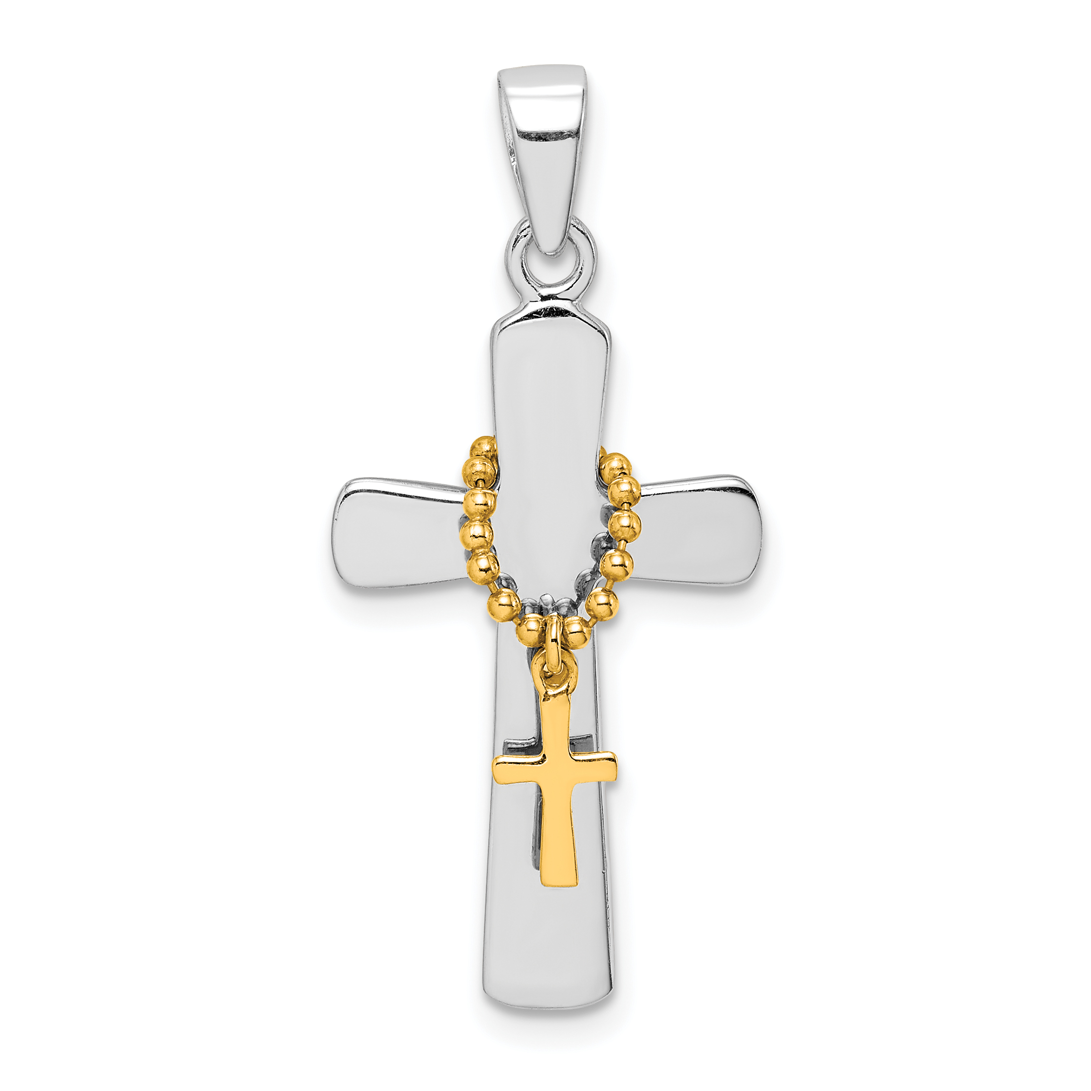Sterling Silver Rhodium-plated Polished Gold Tone Double Cross Pendant (QC9368)