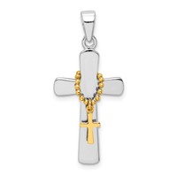 Sterling Silver Rhodium-plated Polished Gold-tone Double Cross Pendant view 1