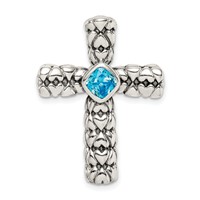 Sterling Silver Blue CZ Cross Chain Slide view 1