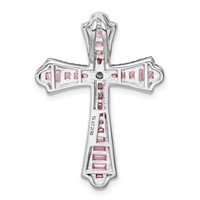 Sterling Silver Rhodium Plated Pink and White CZ Cross Pendant Slide view 3