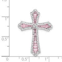 Sterling Silver Rhodium Plated Pink and White CZ Cross Pendant Slide view 4