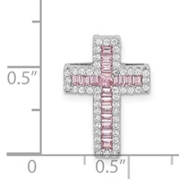Sterling Silver Rhodium-plated Pink & White CZ Cross Chain Slide view 4