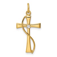 Sterling Silver Gold-tone & CZ Cross Pendant view 1