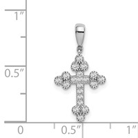 Sterling Silver Rhodium-plated Polished CZ Budded Cross Pendant view 4