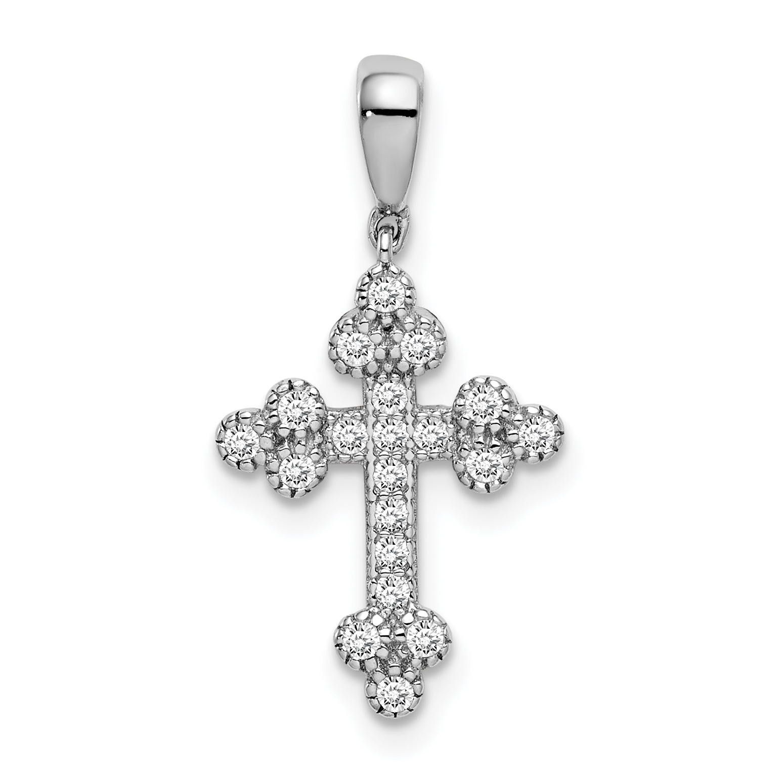 Sterling Silver Rhodium-plated Polished CZ Budded Cross Pendant (QC9396)