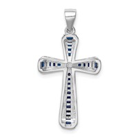 Sterling Silver Rhodium-plated CZ & Lab Cr. Blue Spinel Cross Pendant view 3