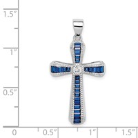 Sterling Silver Rhodium-plated CZ & Lab Cr. Blue Spinel Cross Pendant view 4