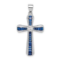Sterling Silver Rhodium-plated CZ & Lab Cr. Blue Spinel Cross Pendant view 1
