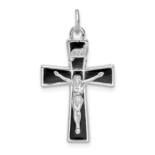 Sterling Silver Platinum-plated Enamel Crucifix Pendant