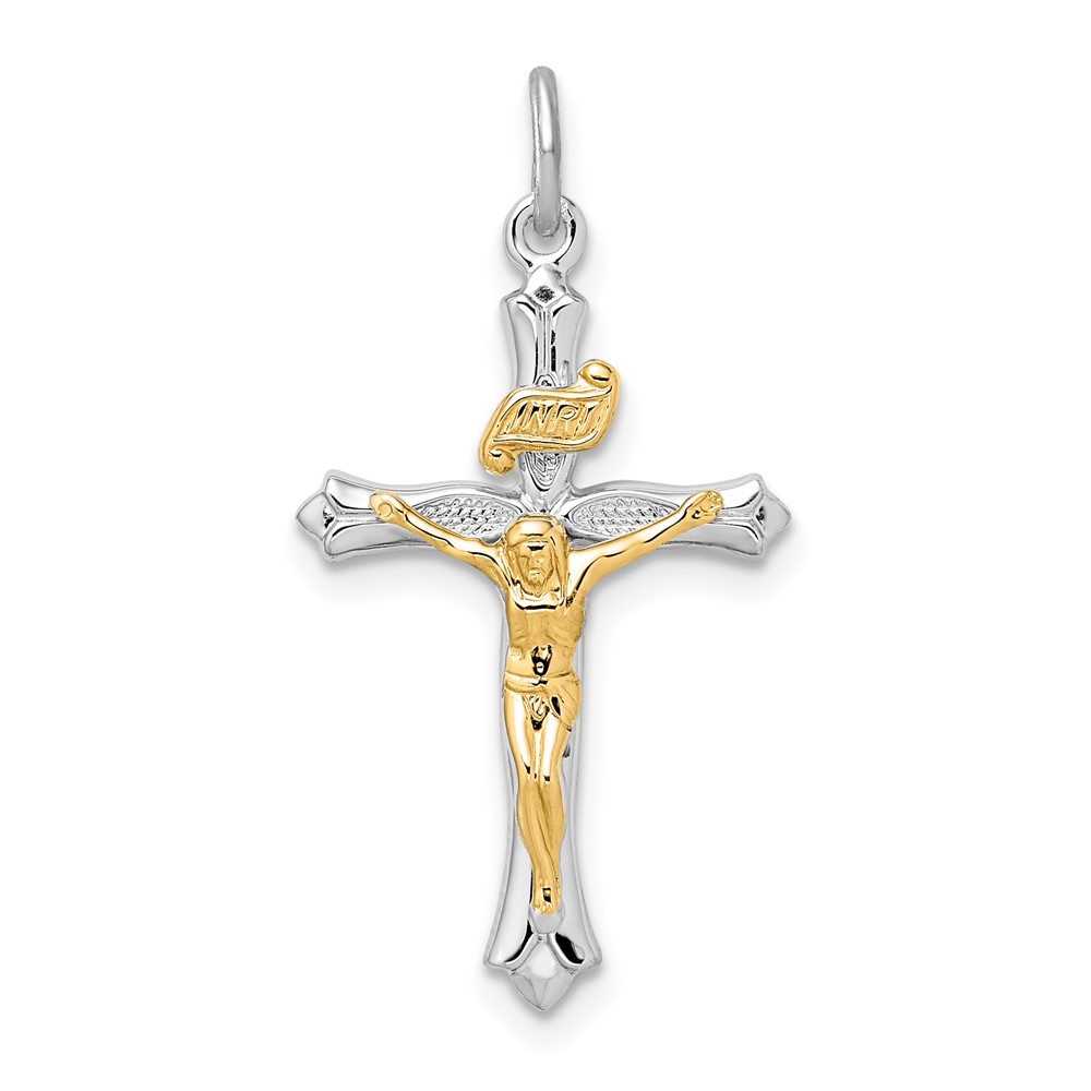 Sterling Silver Platinum-plated & Gold-tone Crucifix Pendant