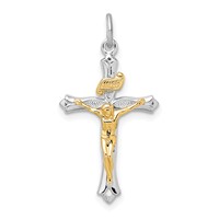 Sterling Silver Platinum-plated & Gold-tone Crucifix Pendant view 1
