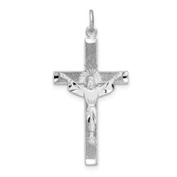 Sterling Silver Platinum-plated Textured Risen Christ Cross Pendant view 1
