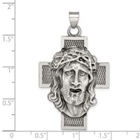 Sterling Silver Hollow Satin Antiqued Jesus Cross Medal view 4