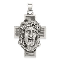 Sterling Silver Hollow Satin Antiqued Jesus Cross Medal view 1
