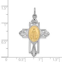 Sterling Silver Platinum-plated Gold-tone Miraculous Medal Cross Pendant view 4