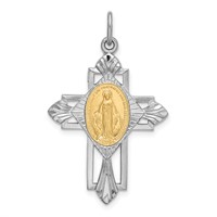 Sterling Silver Platinum-plated Gold-tone Miraculous Medal Cross Pendant view 1