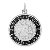 Sterling Silver Platinum-plated Enamel St. Christopher Medal view 1