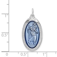 Sterling Silver Platinum-plated Enamel St. Christopher Medal view 4