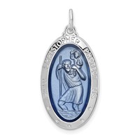 Sterling Silver Platinum-plated Enamel St. Christopher Medal view 1