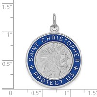 Sterling Silver Platinum-plated Enamel St. Christopher Medal view 4