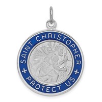 Sterling Silver Platinum-plated Enamel St. Christopher Medal view 1