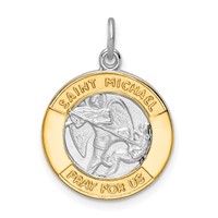 Sterling Silver Platinum-plated & Gold-tone St. Michael Medal view 1