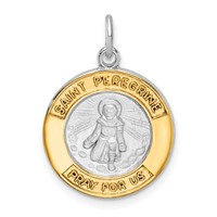 Sterling Silver Platinum-plated & Gold-tone St Peregrine Medal view 1