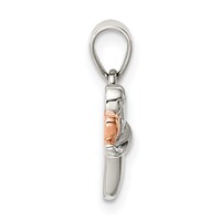 Sterling Silver Rose-tone Polished Angel Pendant view 2
