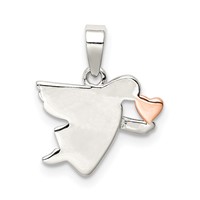 Sterling Silver Rose-tone Polished Angel Pendant view 3